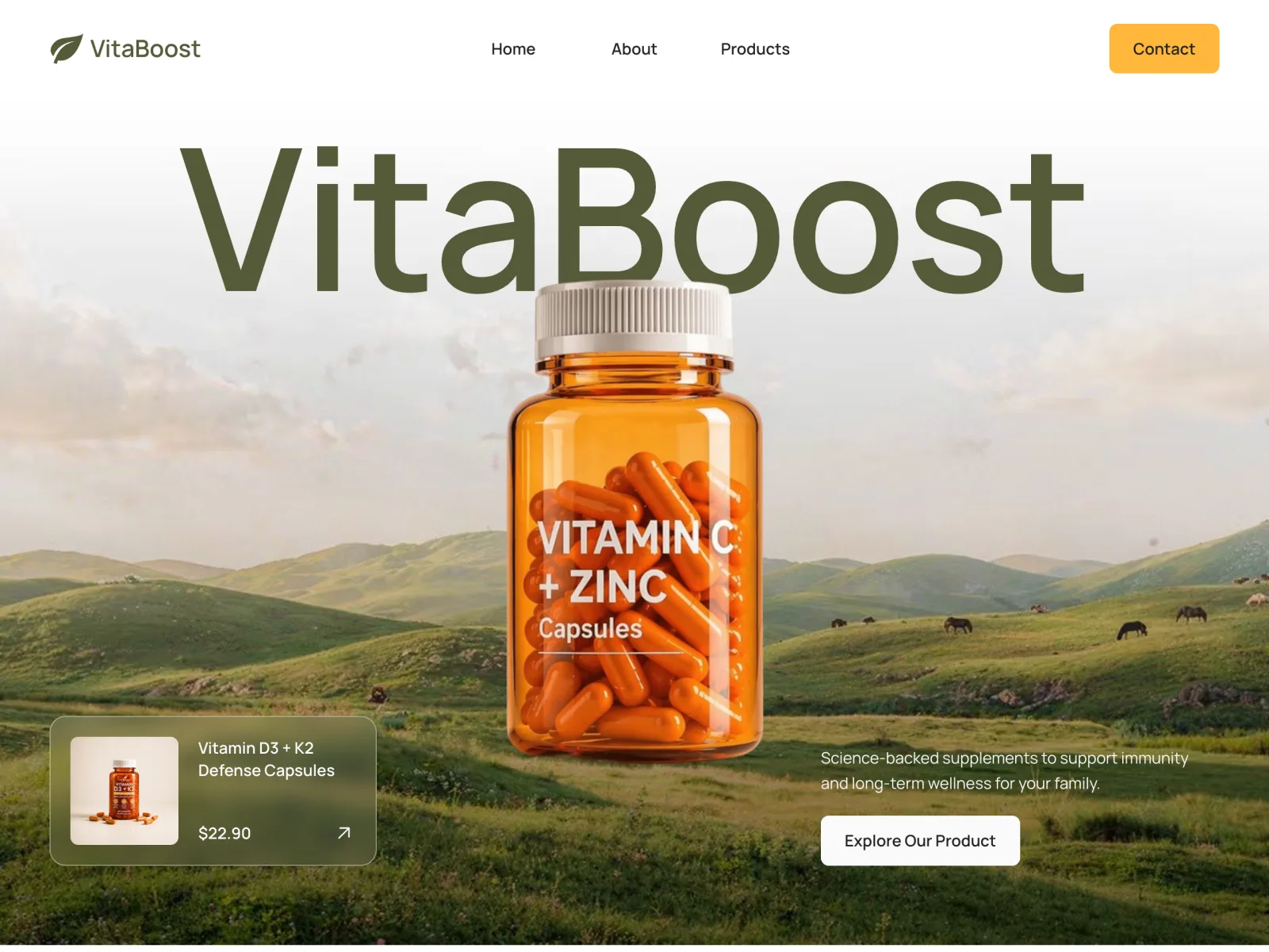 VitaBoost: supplements storefront: homepage of the e-commerce & dtc site