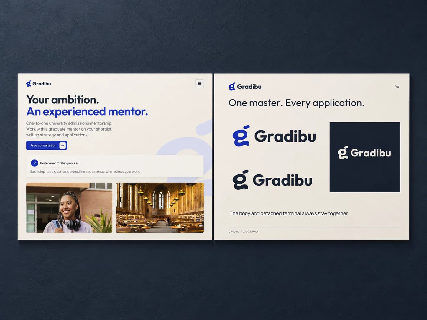 Gradibu: brand and website: homepage of the education site